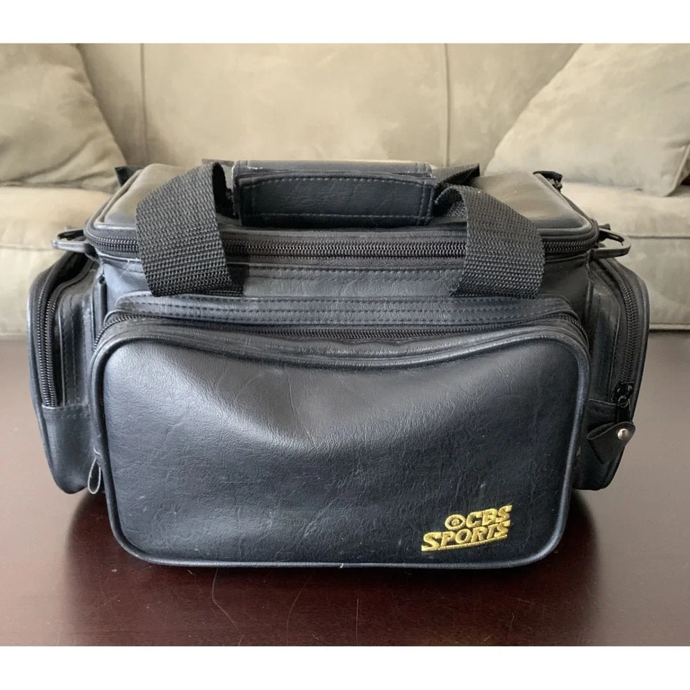 CBS Sports (Gold Embroidered) Branded Leather 3‎ Pocket Camera/Camcorder Bag